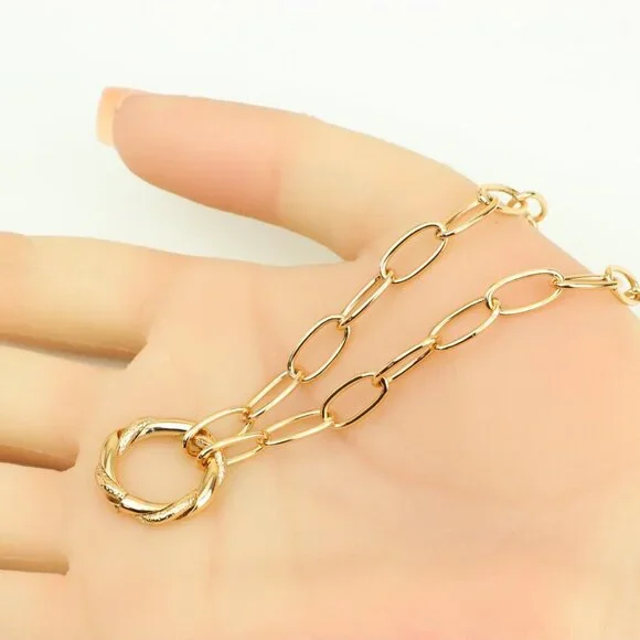 Chunky Oval Link Rose Gold Necklace with Round Center Pendant, XPNL0348 - Picture 4 of 13